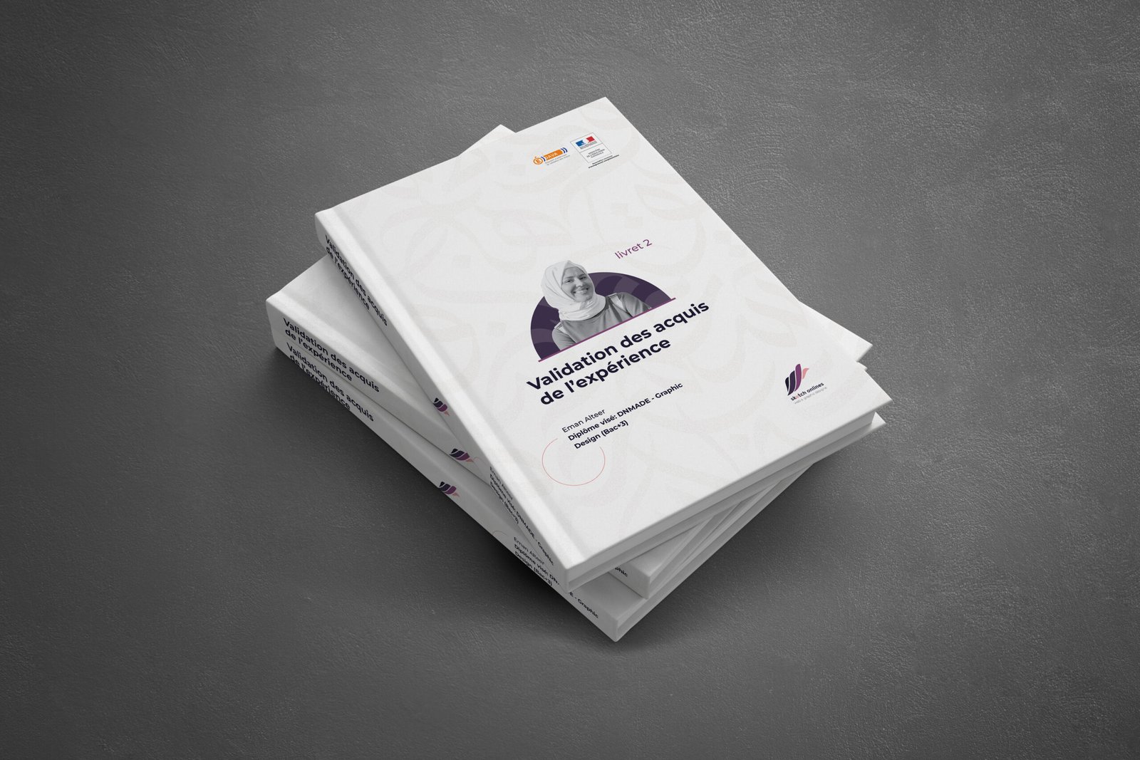 Livre professionnel conçu dans le cadre d’un dossier VAE – design éditorial et mise en page par Eman Alteer