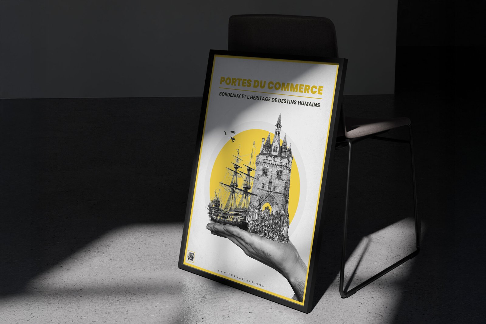 Affiche historique sur le commerce maritime de Bordeaux – design graphique Eman Alteer