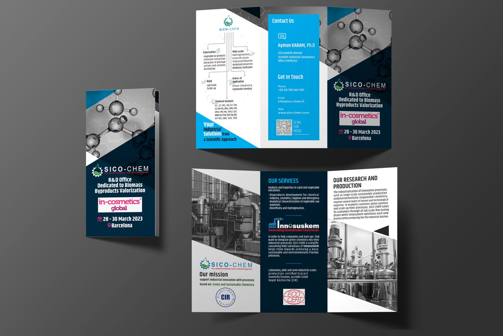 Brochure corporate trifold pour l’entreprise SICO-CHEM – design éditorial et mise en page